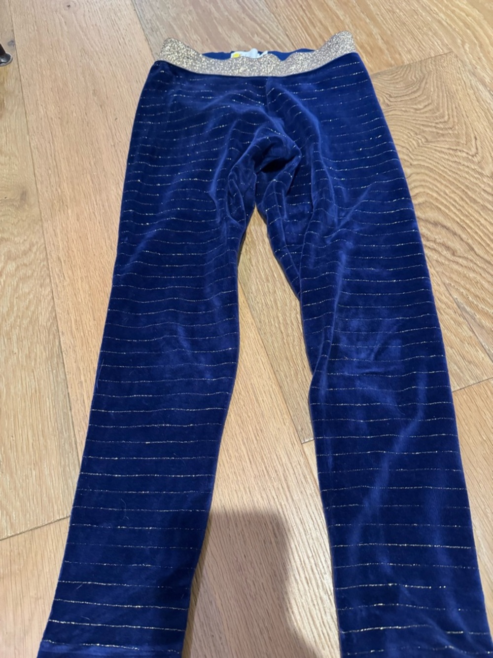 Boden Navy Velvet Leggings with Gold Glitter Waistband